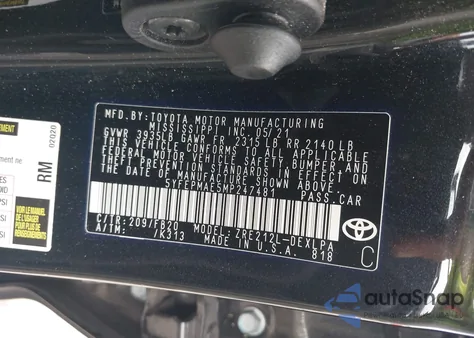 2021 Toyota Corolla Le z USA, uszkodzony, nr VIN 5YFEPMAE5MP247481